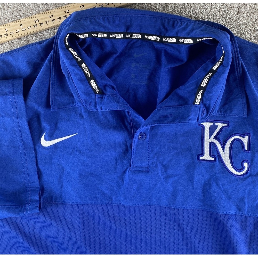 Nike Dri Fit BSBL Performance Colorblock Polo Blue Kansas City Royals Mens XXL